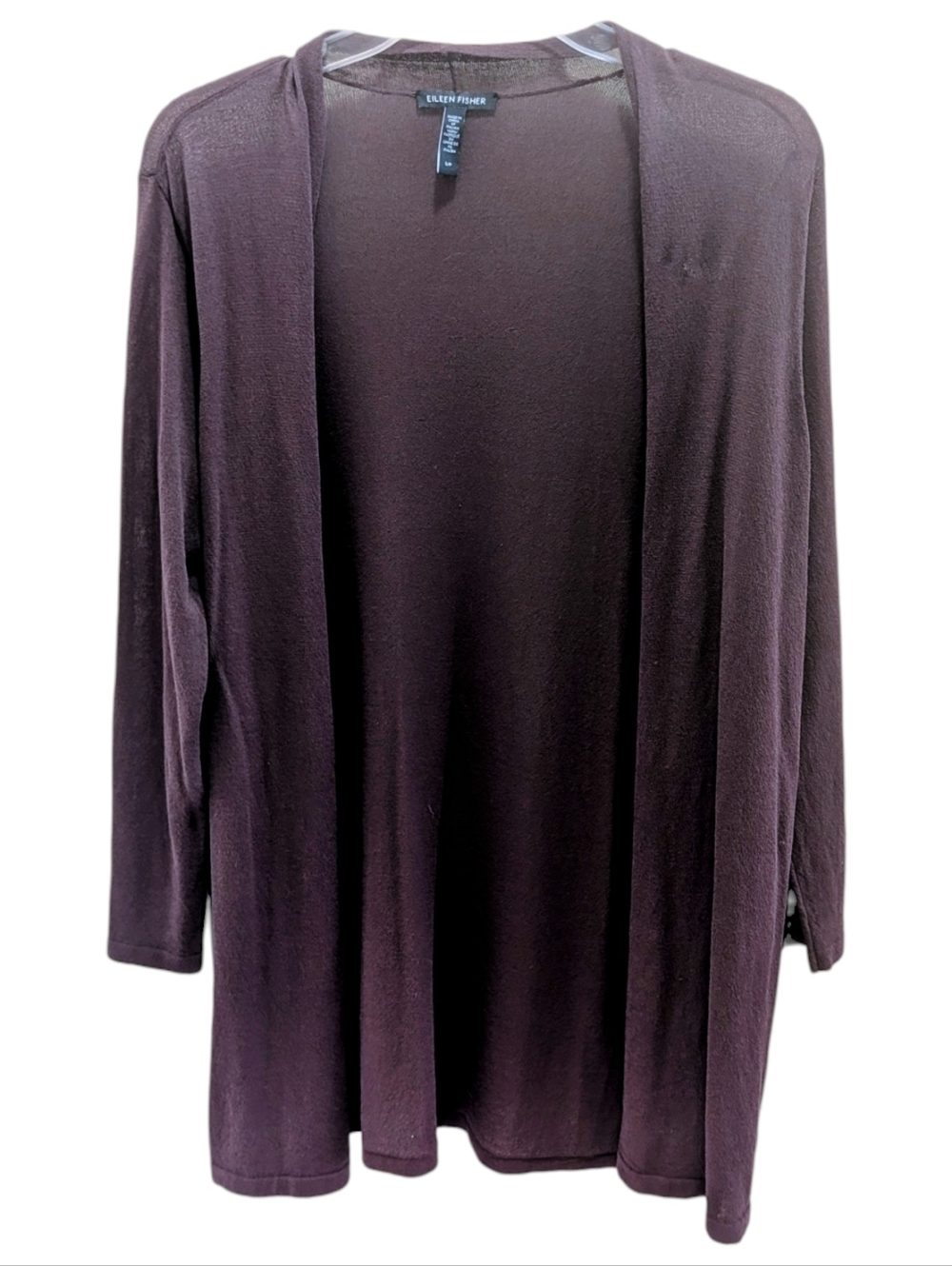 Eileen Fisher Open-Front Longline Cardigan - Plum-Brown Small